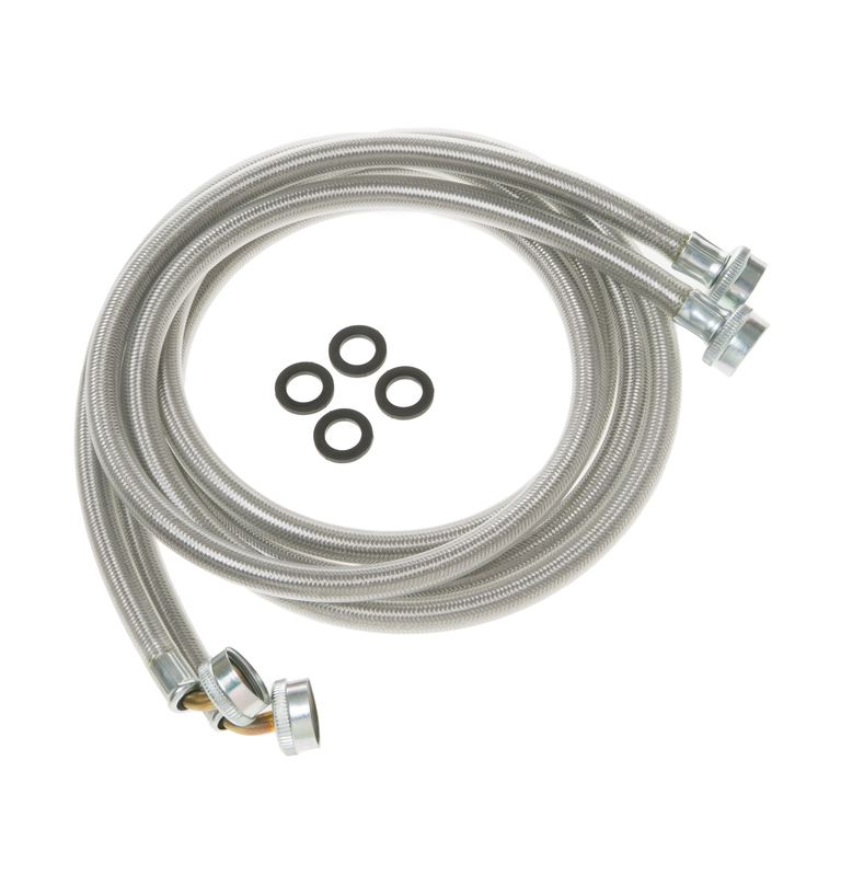 GE WX14X10011 UNIVERSAL 6 FT STAINLESS STEEL WASHING MACHINE HOSES WITH 90 ÌŠ ELBOW GE WX14X10011 UNIVERSAL 6 FT STAINLESS STEEL WASHING MACHINE HOSES WITH 90 ÌŠ ELBOW